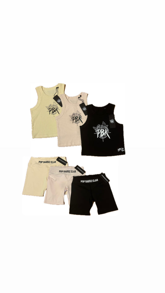 WOMENS CROPPED TANK TOPS AND BIKER SHORTS